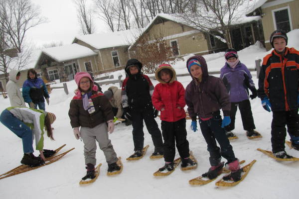 Kids snowshoeing